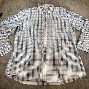 LL Bean Mens XXL Tall Plaid Button Down Shirt Blue White Cotton Traditional Fit
